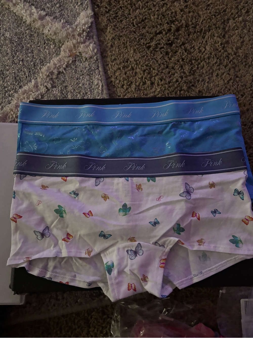 PINK Butterfly Cotton Blend Boyshorts - Blue & White